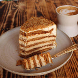 Award-winning Medovik honey cake slice handmade in North London