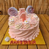 Custom baby celebration cake with pastel decorations, fondant baby toppers, and soft sponge layers, handmade in North London for showers or birthdays