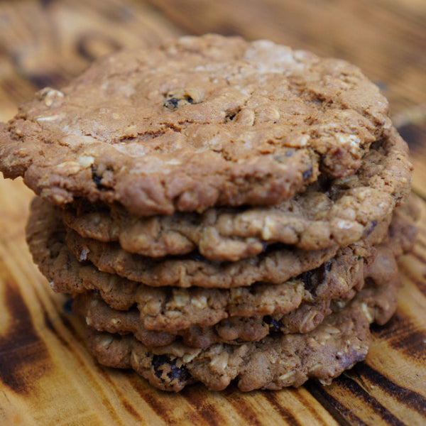 Freshly baked oat and raisin cookie